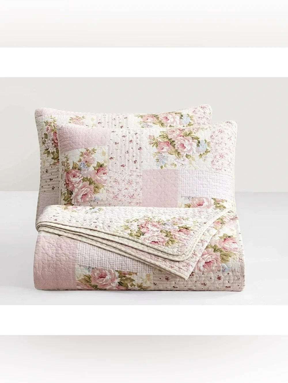 Floral Patchwork cal king 3 piece 100% cotton Quilt Set - Pink